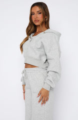Stay Lifted Cropped Hoodie Dark Grey Marle