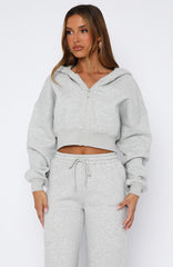 Stay Lifted Cropped Hoodie Dark Grey Marle