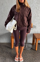 Celestine Funnel Neck Bomber Jacket Dark Chocolate