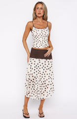 Mediterranean Mirage Midi Skirt Cream/Choc Polka Dot