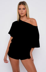 Slow Life Off Shoulder Oversized Pyjama Tee Black