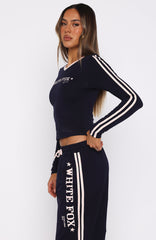 Star Of The Night Long Sleeve V Neck Baby Tee Navy