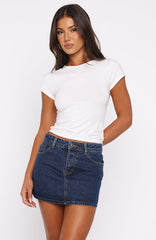 Won't Stop Searching Denim Mini Skirt Dark Blue Wash