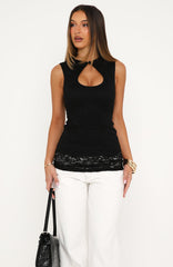 Let The Drama Unfold Lace Longline Top Black