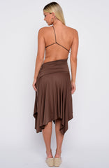 Tie Me Down One Shoulder Midi Dress Chocolate