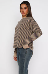 Catch The Drift Long Sleeve Tee Chocolate/Tan Stripe