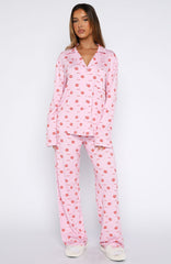 Pillow Talk Printed Long Sleeve Pyjama Set Strawberry Kisses