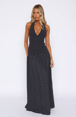 Sweet Temptation Halter Maxi Dress Black/White Polka Dot