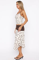 Mediterranean Mirage Midi Skirt Cream/Choc Polka Dot