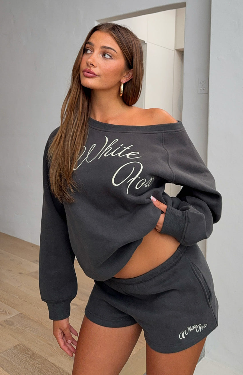 Lucky Thirteen Elsa Off Shoulder Sweater Charcoal